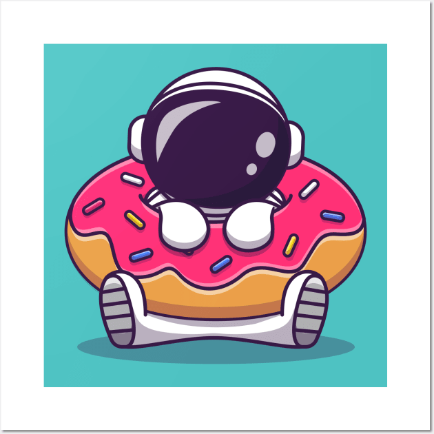 Cute Astronaut With Doughnut Cartoon Wall Art by Catalyst Labs